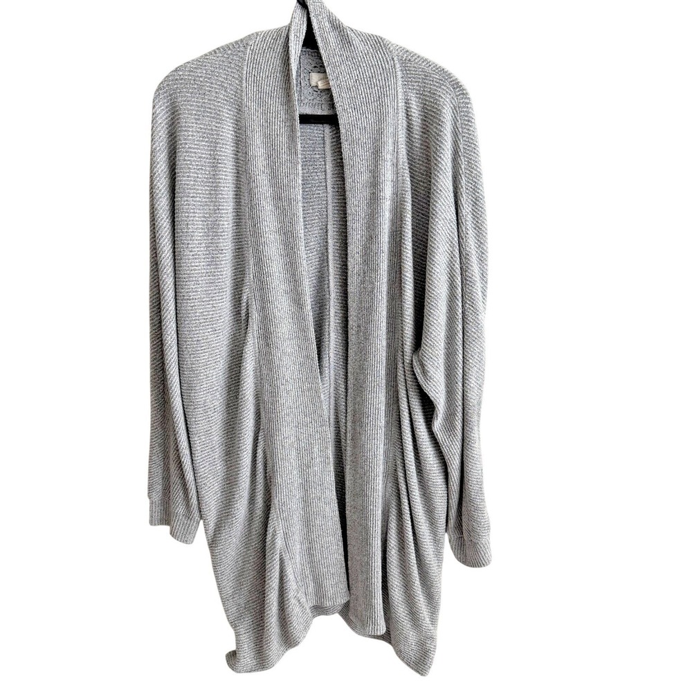 Cupio Womens Gray Knit Open Long Cardigan L Side Buttons Casual Cozy Officecore